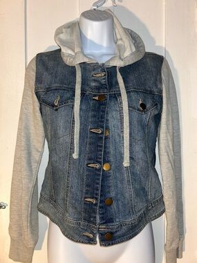 Fire Los Angeles Blue Denim Jacket with Light Gray Knit Hood & Sleeves